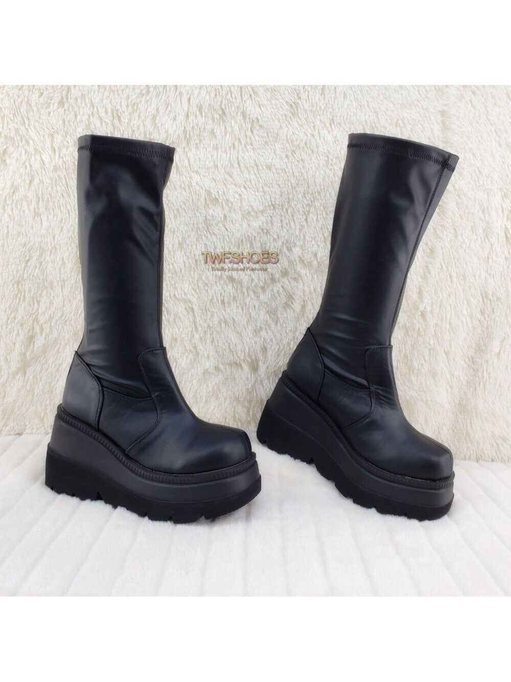 Goth Rave Platform Knee Boot Stretch Shaker 65 - Picture 1 of 10